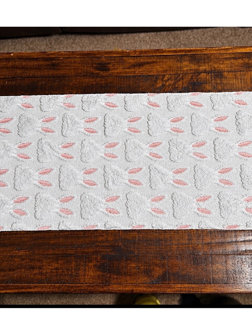 White and Pink Bunny Patterned Table Runner